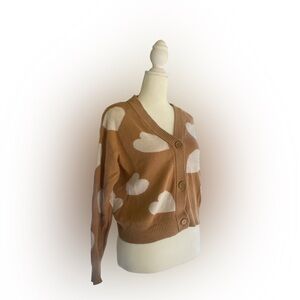 Chic Heart Patterned Tan Cardigan